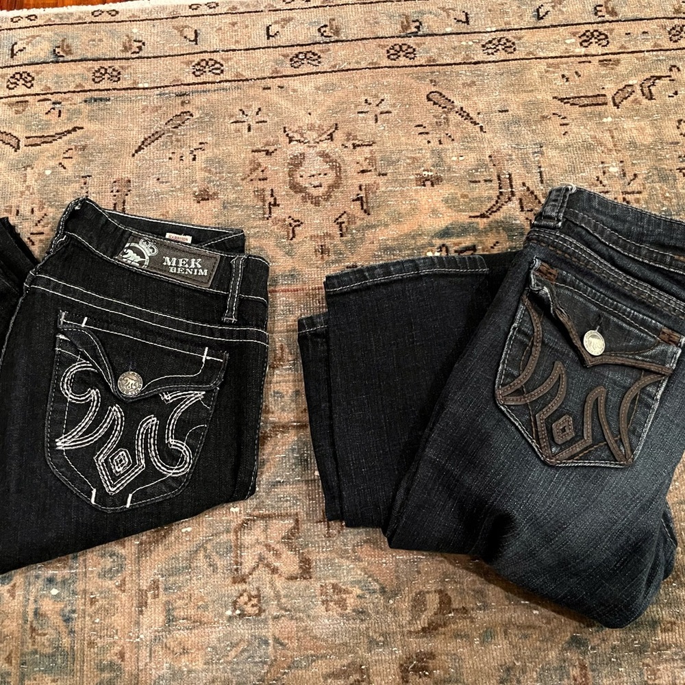 2 pairs of MEK denim size 26, length 34